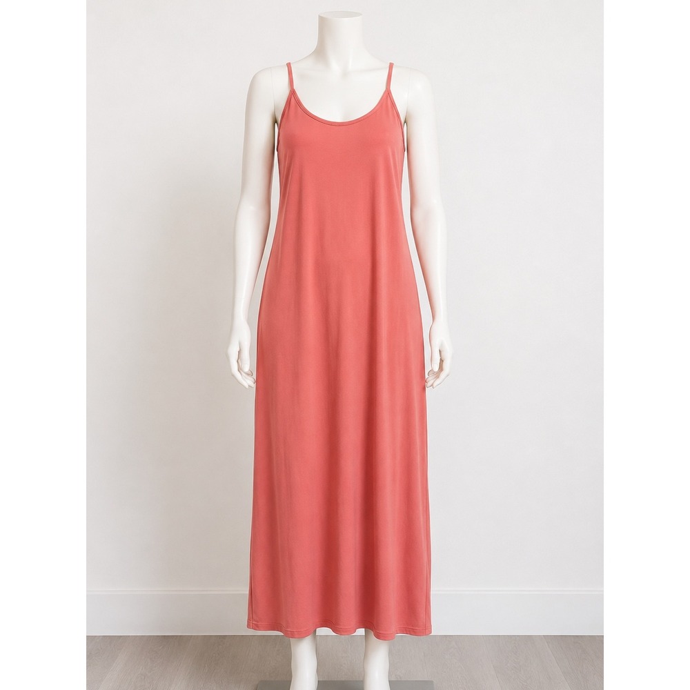 Ofeefan Coral Pink Maxi Slip Dress Adjustable Spaghetti Strap Scoop Neck Mens L